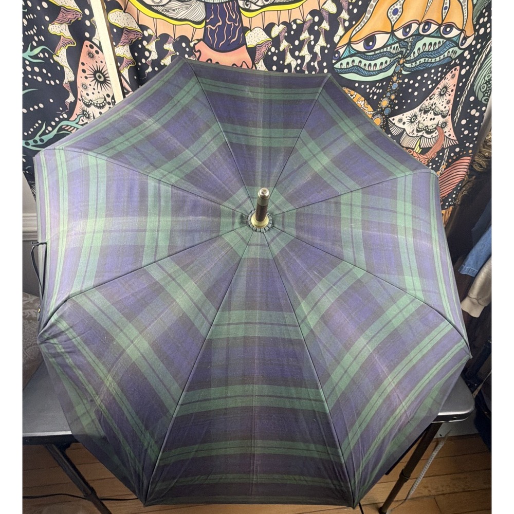 Ralph Lauren Plaid Umbrella Gold Accents Classic Style For Rainy Days classic 36